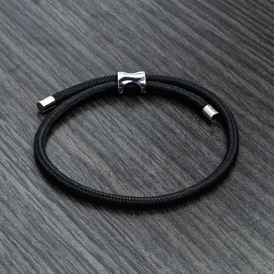 Our Silver & Black Nylon Bracelet has been crafted using the finest braided maritime grade nylon rope.
